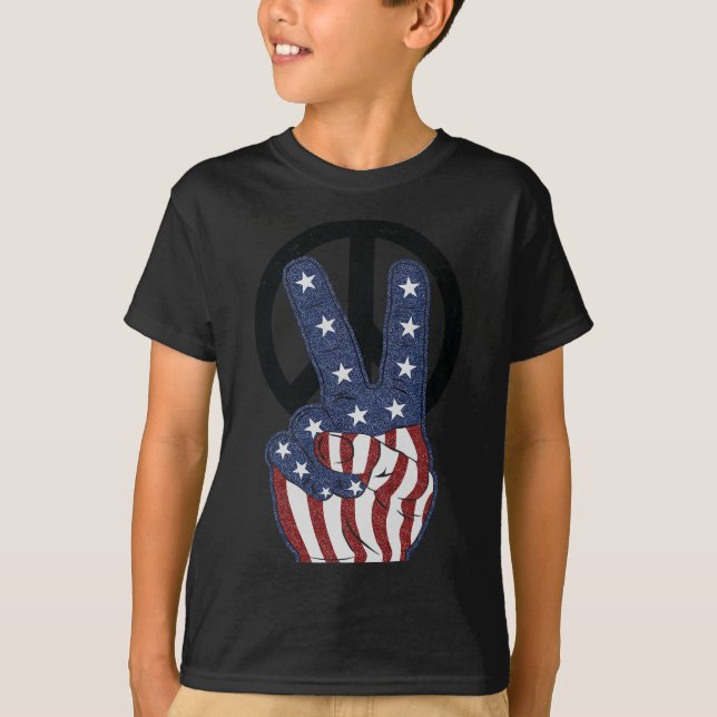 4th July America Independence Day Peace Love Ameri T-Shirt (Front)