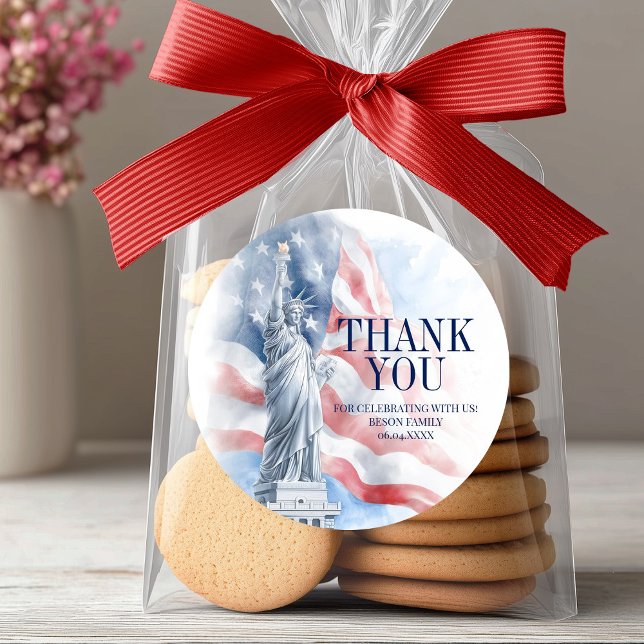 4th July America Independence Day Thank You Favour Classic Round Sticker (4th July America Independence Day Thank You Favor Classic Round Sticker)