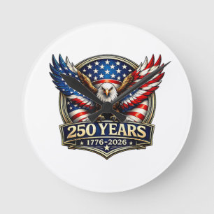 4th July American Flag Eagle Vintage 250 Years 177 Round Clock