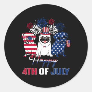 4th July American Flag Three Red White Pug Blue Fi Classic Round Sticker