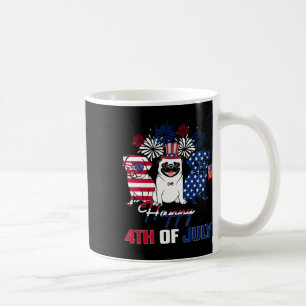4th July American Flag Three Red White Pug Blue Fi Coffee Mug