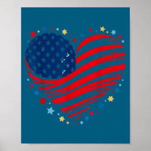 4th july american heart independence day poster