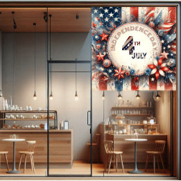 4th July American Independence Day Stars Red Blue  Window Cling
