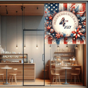 4th July American Independence Day Stars Red Blue Window Cling