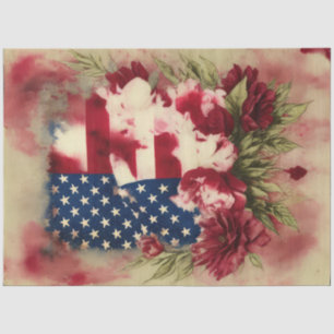 4th July American Independence Flag Red Peonies Tissue Paper
