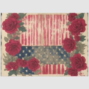 4th July American Independence Flag Red Rose Frame Tissue Paper