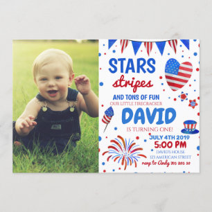 4th July Baby Boy 1st Birthday Invitation