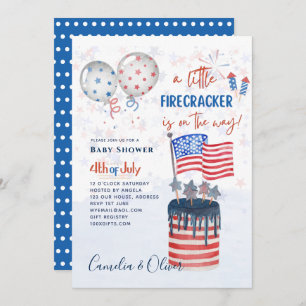4th July BABY SHOWER INVITE Firecracker Cake Flag