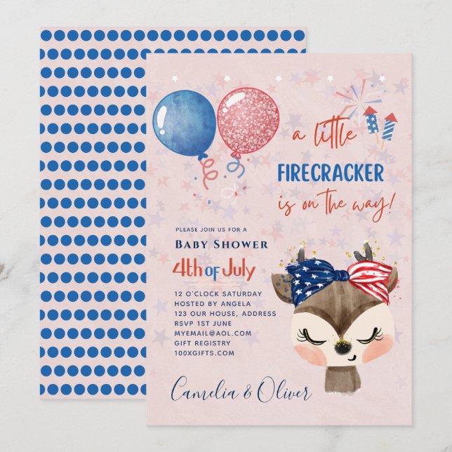4th July BABY SHOWER INVITE Firecracker Deer (Front/Back)