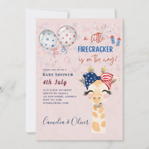 4th July BABY SHOWER INVITE Firecracker Giraffe
