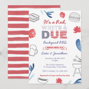 4th July Baby Shower Red White Blue Backyard BBQ Invitation