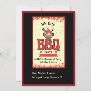 4th July backyard bbq party Invitation