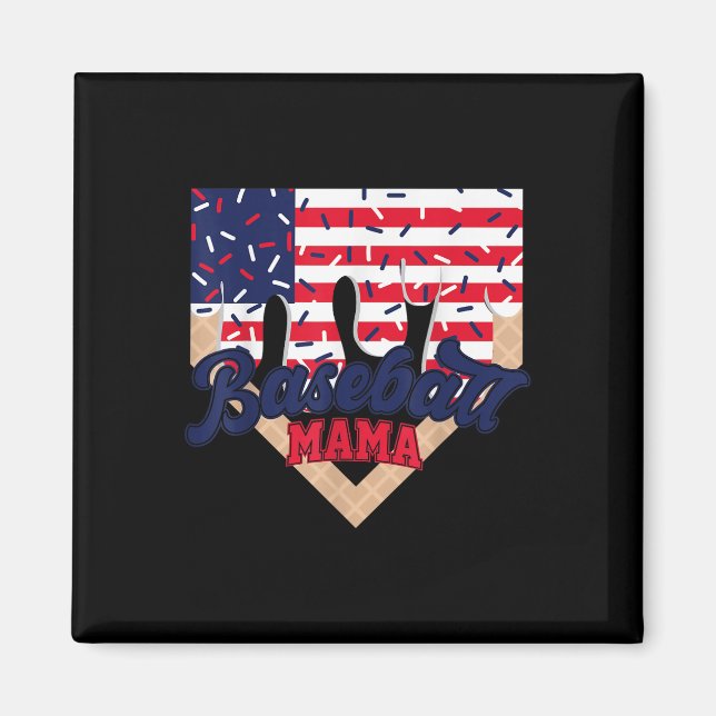 4th July Baseball Mama Ice Cream Drip Baseball Mum Magnet (Front)