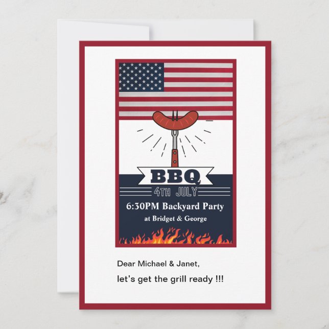 4th July bbq backyard party Invitation (Front)