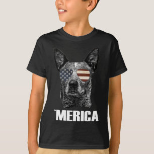 4th July Blue Heeler Dog Merica Patriotic Usa Flag T-Shirt