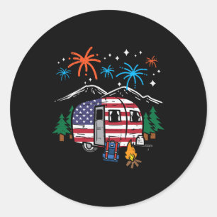 4th July Camper Van Us Flag Patriotic Camping Wome Classic Round Sticker