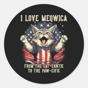 4Th July Cat I Love Meowica Patriotic Happy Cat Classic Round Sticker