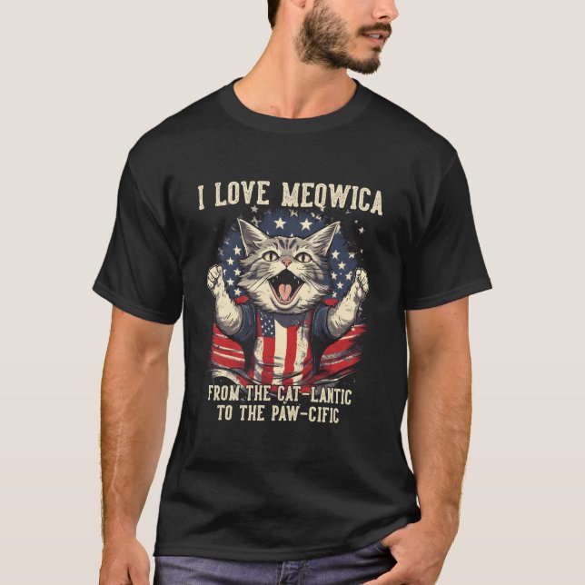 4Th July Cat I Love Meowica Patriotic Happy Cat T-Shirt (Front)