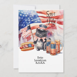  4th July Cat invitation card save the date