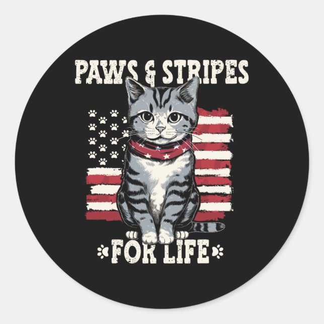 4th July Cat Lover  Classic Round Sticker (Front)