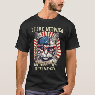 4th July Cat Lover, I Love Meowica Funny Patriotic T-Shirt