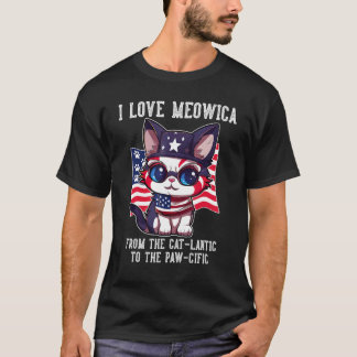 4th July Cat Lover, I Love Meowica Funny Patriotic T-Shirt