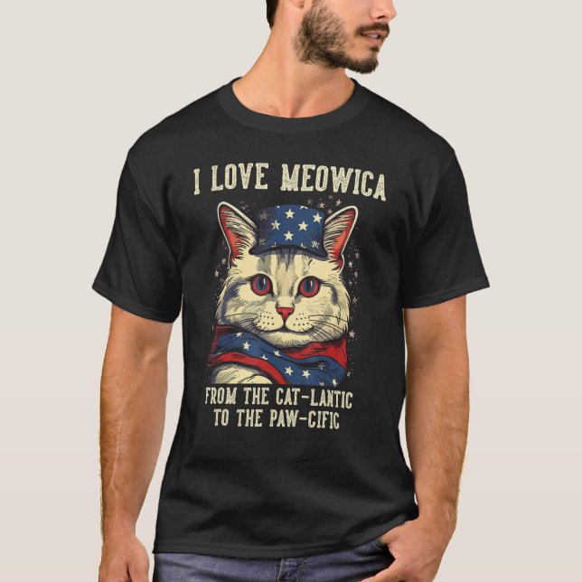4th July Cat Mom I Love Meowica Patriotic Cat Wome T-Shirt (Front)
