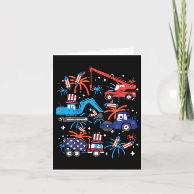 4th July Construction Trucks Vehicle Patriot Boy K Card (Front)