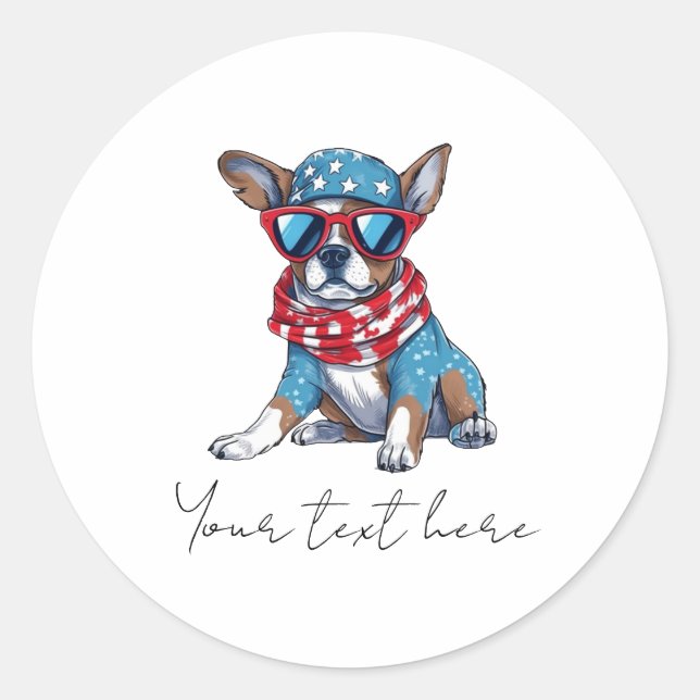 4th July Dog Classic Round Sticker  (Front)