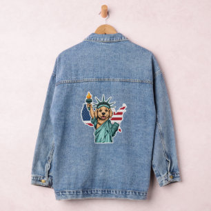 4th July Dog Statue of Liberty Patriotic Golden Denim Jacket