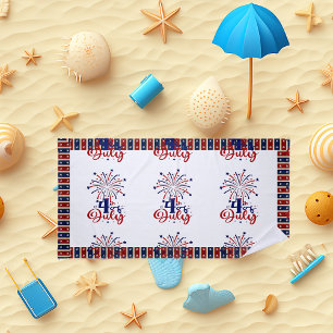 4th July Firecracker Patriotic Vibes Star Stripes Beach Towel