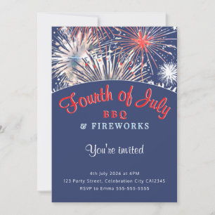 4th July Fireworks BBQ Red White Blue Party Invitation