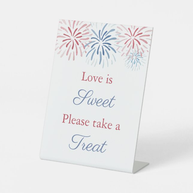 4th July Fireworks Bridal Shower Favour Table Pedestal Sign (Front)