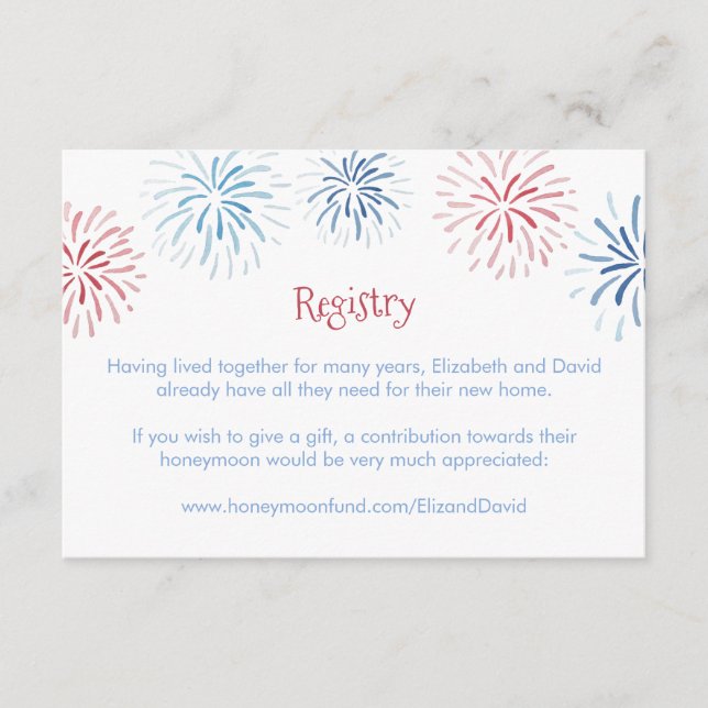 4th July Fireworks Display Wedding Shower Registry Enclosure Card (Front)