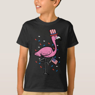 4th July Flamingo Us Flag Bird Patriotic Women Gir T-Shirt