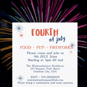 4th July Food Fun Fireworks Party Invitation