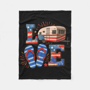 4th July Funny Camper Van Usa Flag Patriotic Campi Fleece Blanket