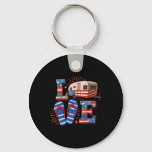 4th July Funny Camper Van Usa Flag Patriotic Campi Key Ring