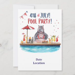 4th July Hippo Bikini in Pool Party Invitation