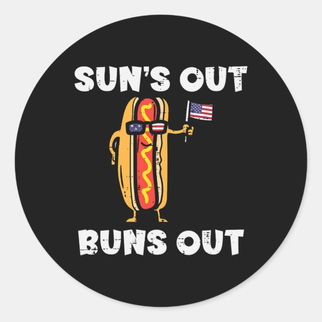 4th July Hotdog Us Flag Suns Out Funny America Wom Classic Round Sticker (Front)