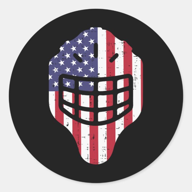 4th July Ice Hockey Helmet America Flag America Bo Classic Round Sticker (Front)