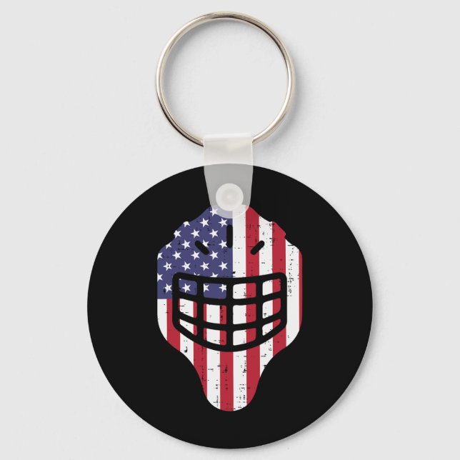 4th July Ice Hockey Helmet America Flag America Bo Key Ring (Front)