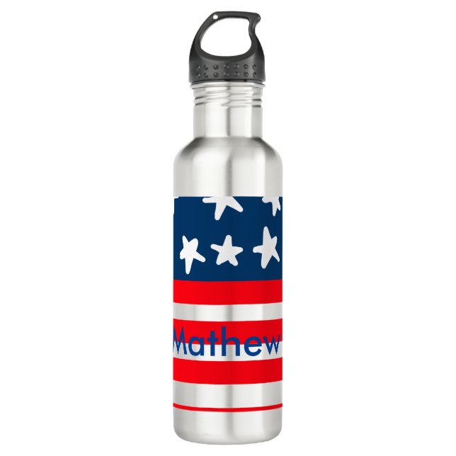 4th july independence day add name text US flag 710 Ml Water Bottle (Front)