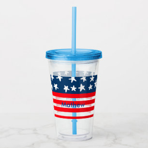 4th july independence day add name text US flag Acrylic Tumbler