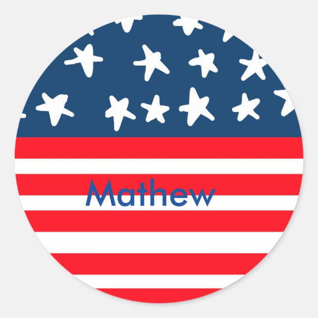 4th july independence day add name text US flag Classic Round Sticker (Front)