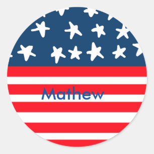 4th july independence day add name text US flag Classic Round Sticker
