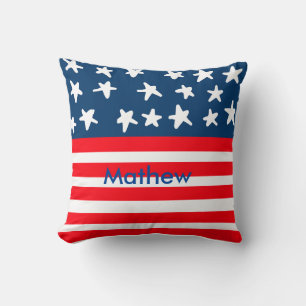 4th july independence day add name text US flag Cushion