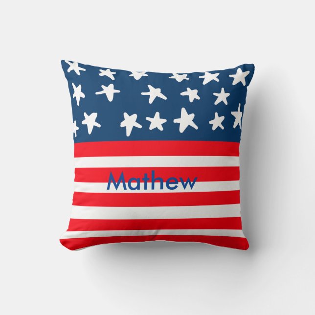 4th july independence day add name text US flag Cushion (Front)