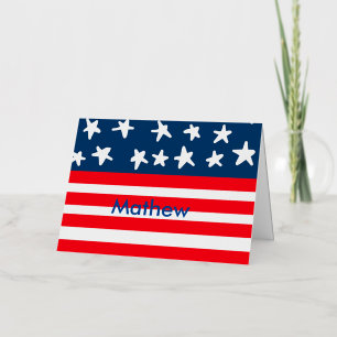 4th july independence day add name text US flag Foil Holiday Card