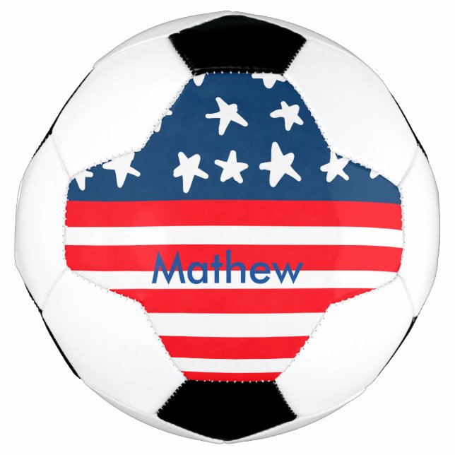 4th july independence day add name text US flag Football (Front)